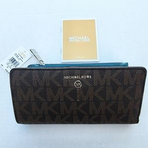 Michael Kors Dark Cyan and Signature Pattern Continental Wallet